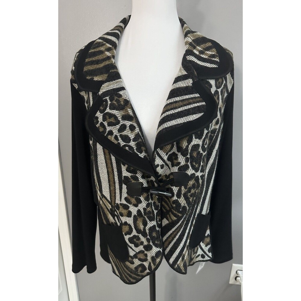 Bali Sweater Womens Cardigan Jacket Art To Wear Animal Print Blazer Sz XL NWT